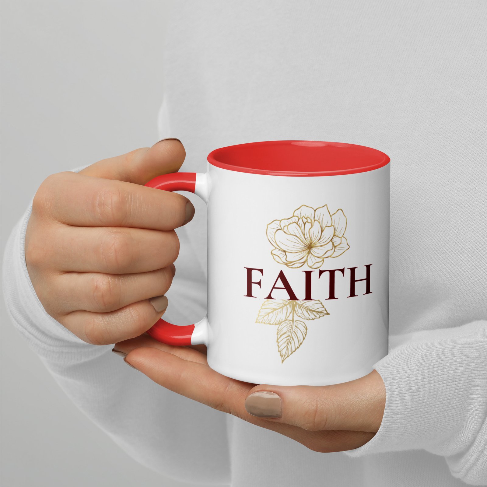 Faith Mug | Psalm 136:1 Scripture Coffee Cup | Red & Gold Christian Gift | Inspirational Bible Verse Mug